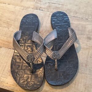 Tory Burch Metallic Bronze Flip Flops